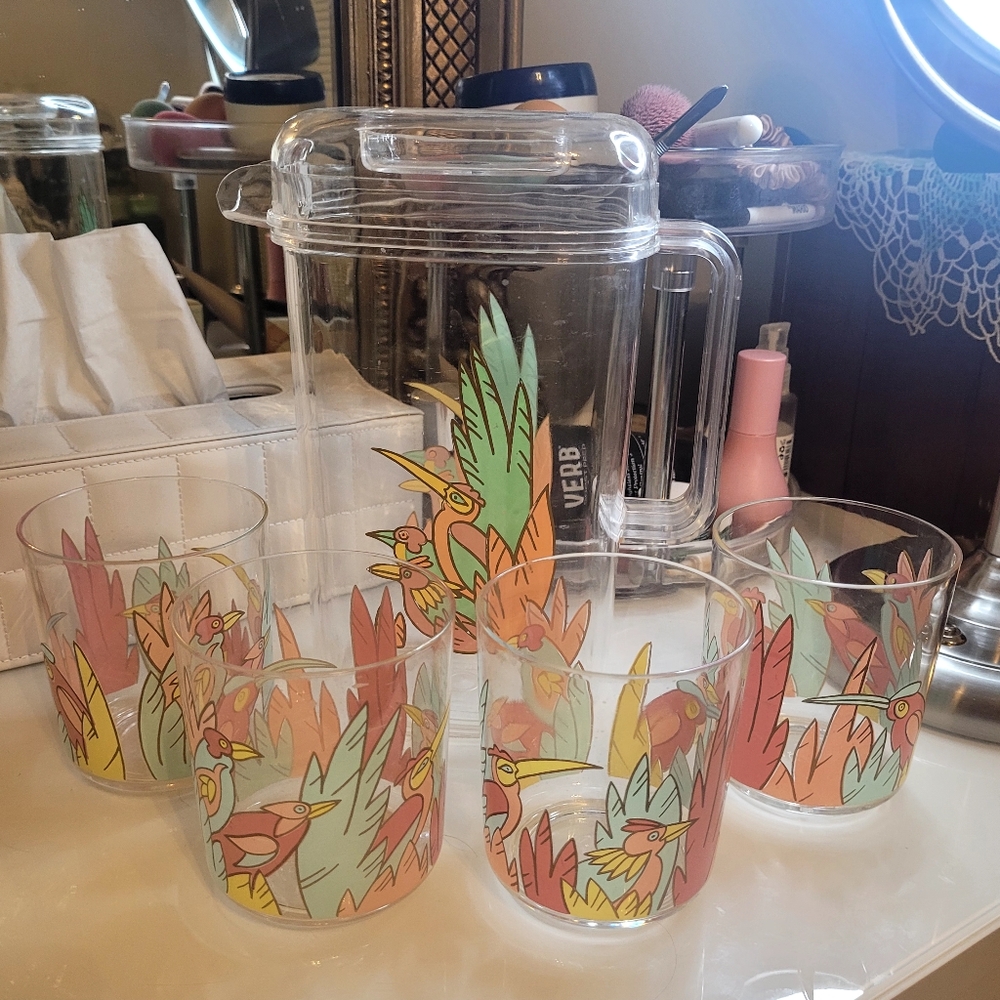 1980's Acrylic Pitcher and Tumblers